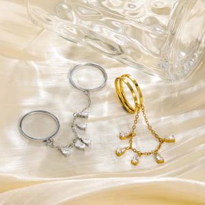 Anillo de borla de doble banda en dos tonos, dorado y plateado, 1 unidad - Joyería brillante de lujo ligero para el día a día - Product Image 2