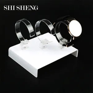 SHI SHENG fabrika özelleştirilmiş pleksiglas şeffaf akrilik kol saati sergileme standı değerli bilek saatler için tabanı ile