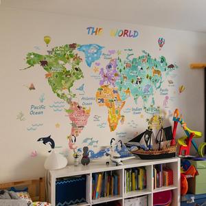 Adhesivo Decorativo de Pared con Mapa del Mundo de Animales de Dibujos Animados para Habitación Infantil, Sala de Estar, Dormitorio Infantil, Papel Tapiz Decorativo de PVC - Product Image 4