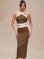 Robe longue moulante d'été pour femme à bretelles croisées, élégante, haut de gamme, col licou, style sophistiqué et noble, bandage de luxe