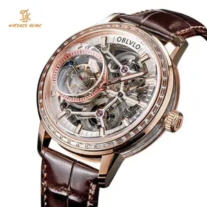 Único luxo esqueleto Tourbillon diamante relógio automático para homens caro Rose Gold Moissanite relógio mecânico fabricantes