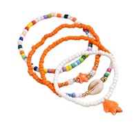 Gelang Kaki Wanita Musim Panas INS Fashion, Turquoise Starfish Fish Turtle Multi Layered Seed Beads Shell Vintage Handmade