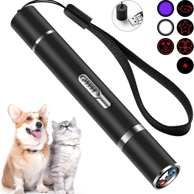 Stainless Steel Cat Toy Laser Pointer Teaser Pen with Infrared Purple Light USB Charging for Christmas Valentine's Day Halloween