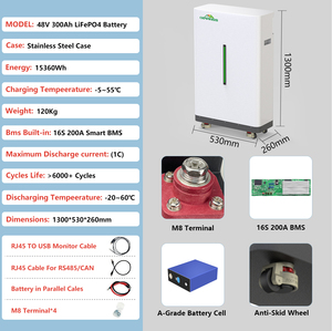 แบตเตอรี่ลิเธียม LiFePO4 สำหรับเก็บพลังงานแสงอาทิตย์แบบไฮบริด 48V 300Ah 200Ah 100Ah  ระบบแยกส่วน IP65 สำหรับใช้ในบ้าน  ความจุ 10kWh 15kWh 30kWh รองรับ CAN - Product Image 4