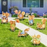 Panneaux de cour d'écureuil mignons, décor d'automne extérieur en plastique imperméable pour décor de jardin et de pelouse avec piquets résistants aux intempéries et durables