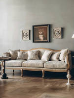 Amerikanischer Landhausstil Retro Massivholz Französische Eiche Dreisitzer-Sofa-Set Kleines Apartment Wohnzimmer Stoff Großes Sofa