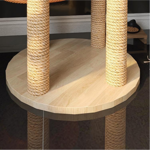 Arbre à chat moderne de luxe en bois massif à 5 niveaux, durable, avec lits tressés, poteaux à gratter en sisal et structure pyramidale stable pour maisons multi-chats - Product Image 5