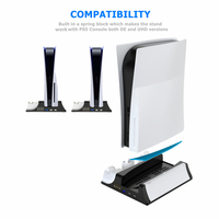 Support de Charge avec Ventilateur de Refroidissement pour Console et Manette PS5/PS5 Édition Digitale Avec 14 Fentes pour Jeux et Support de Casque