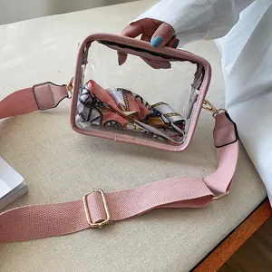 कॉस्मेटिक बैग पारदर्शी दूत कंधे बैग मिनी सेल फोन के साथ साफ़ कंधे पर पीवीसी स्टेडियम Crossbody बैग समायोज्य पट्टा