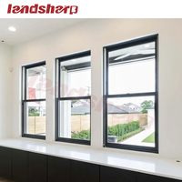 Ventanas de aluminio de doble acristalamiento de tamaño personalizado resistente a Landsharp, diseño de parrilla de ventana francesa duradera de un solo colgado