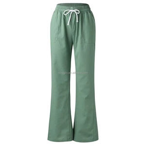 Pantaloni da <span class=keywords><strong>donna</strong></span> personalizzati 100% <span class=keywords><strong>lino</strong></span>, vestibilità ampia, antipiega, traspiranti, bianchi, casual da spiaggia, a gamba larga dritta, stile frontale piatto - Product Image 2