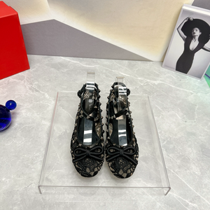 Zapatos Planos de Encaje Negro para Mujer con Decoración de Lazo y Detalles con Tachuelas para Uso Diario y Nocturno - Product Image 1