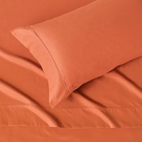 Parure de draps 100 % polyester orange uni, poches profondes, durable, lavable, qualité hôtelière