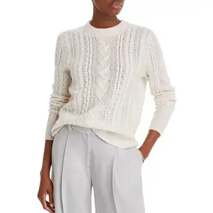 Suéter de mujer de punto de fábrica personalizado primavera otoño blanco cuello redondo manga larga Cable Knit