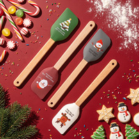 Spatule en silicone de Noël avec manche en bois de hêtre, grattoir de pâtisserie, outil de cuisine pour contact alimentaire