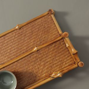 Double-layer lacquered bamboo <b>teacup</b> rack, handcrafted bamboo Zen-inspired tea ceremony accessory, tea set storage and display - Product Image 3