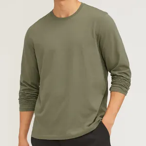 Camiseta orgánica de manga larga, Camiseta de algodón orgánico para hombre, camisetas de cuello redondo para hombre, camisetas ajustadas de alta calidad para hombre