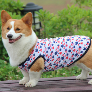 Chaleco para perros, fresco y transpirable para verano, para Corgi, Bichón, Teddy, con diseño estampado con bordes rojos y azules - Product Image 1