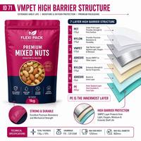 Bolsa Doypack Aséptica a Prueba de Humedad de 1kg/500g para Envasado de Frutos Secos, con Lámina VMPET, Resellable, Impresión Personalizada, Venta al por Mayor de Almendras y Nueces