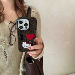 Funda Protectora para Teléfono con Estampado de Leopardo y Corazón de Dibujos Animados para Tela de Algodón, Anti-Huellas Dactilares, Protección Contra Impactos, para 17 16 15 14 13 ProMax - Product Image 6