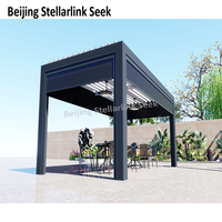 Techo de Terraza Eléctrico de Lujo, Impermeable, de Aluminio, Pergola Bi-Plegable con Rejillas, Puerta para Patio, Fácil de Instalar y Personalizar