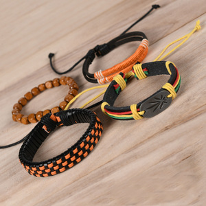 Brazalete Trenzado Estilo Jamaicano, Pulsera Punk Vintage, Brazalete con Dijes de Surfista, Joyería Bohemia para Parejas, Aleación de Zinc y Madera con Rubí - Product Image 3