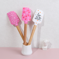 Spatule en silicone de qualité alimentaire à motif de la Saint-Valentin, grattoir à manche en bois, ustensiles de cuisine antiadhésifs, gadgets de cuisson et de mélange