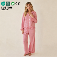 Ensemble de pyjama imprimé pour femmes, ensemble de vêtements de nuit à manches longues pour femmes, deux pièces, vêtements de détente en bambou écologiques et luxueux pour femmes