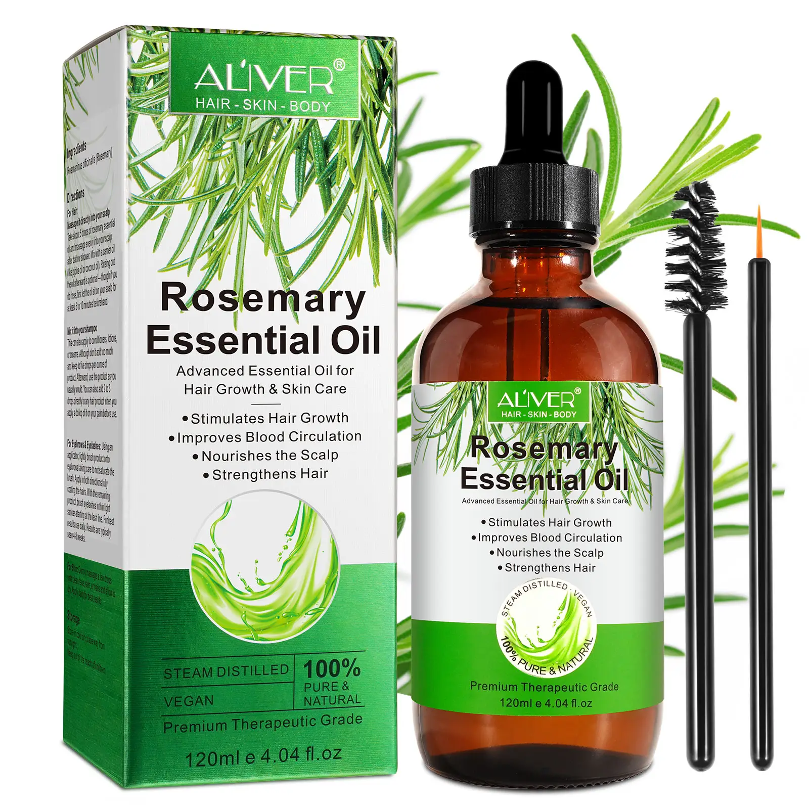 ALIVER minyak rambut multifungsi alami, minyak esensial Rosemary 120ml untuk kerusakan perbaikan kering