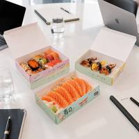Boîte à sushi en papier imprimée motif dessin animé, conteneur jetable pour sushi à emporter, emballage alimentaire personnalisé avec logo OEM, vente en gros