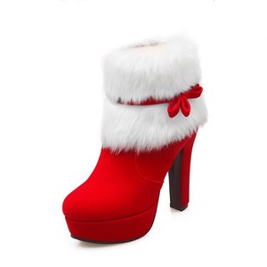 Bottines d'hiver 2026 pour femme en faux daim, sexy et tendance, avec nœud, revers fourrure, fermeture éclair latérale, plateforme et talon bloc haut - Product Image 5