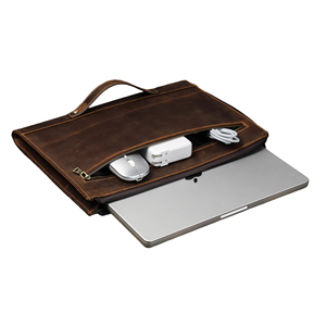 En stock, sacoche pour <span class=keywords><strong>ordinateur</strong></span> portable en cuir véritable rétro de 14 <span class=keywords><strong>pouces</strong></span>, sacoche pour <span class=keywords><strong>homme</strong></span> de couleur café brun, grande capacité pour Mac Pro M1 - Product Image 1