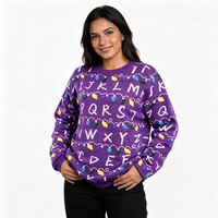 Pull personnalisé avec l'alphabet de Noël, col rond, manches longues, tricot d'hiver