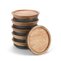 Usine FSC réutilisable 6-Pack Acacia Bois Large Bouche Mason Jar Couvercles Hermétique Silicone Joint pour Tiroir-Style Condiments Conteneurs