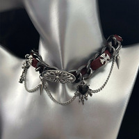 Collier ras du cou superposé tendance Y2K en cuir rouge avec breloques cœur noir et clous, bijou de mode gothique punk