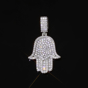 Pendentifs personnalisés en argent sterling S925 avec motif main de Fatma et moissanite, style hip-hop, plaqué or véritable, sertissage pavé, breloques Fatima - Product Image 3