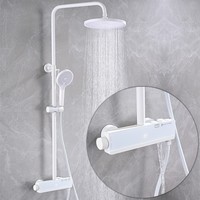 Ensemble de douche mural trois fonctions en cuivre brossé, style moderne et minimaliste, élégant et blanc, pour la maison