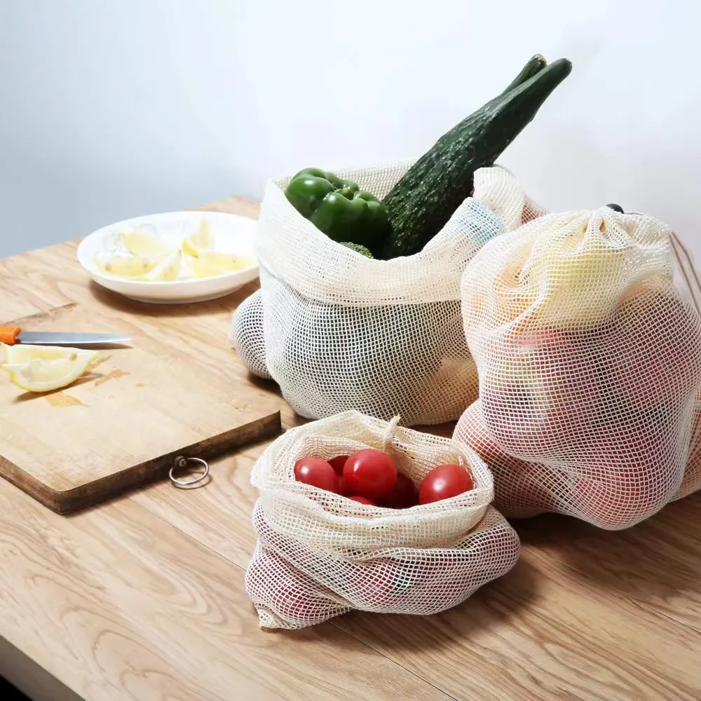Eco Friendly Knitting Crochet Grocery Net Tote Bag Cotton Mesh Net Shopping Bag For Fruit and Vegetable