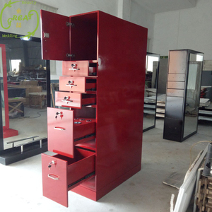 กระจกซาลอนสีแดงสองด้านสำหรับร้านเสริมสวยที่ทำจากไม้ที่เก็บของได้หลายฟังก์ชัน - Product Image 3