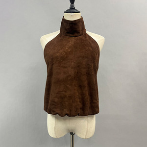 New Coming <strong>Women</strong> <strong>Leather</strong> Suede Halter High Quality Trendy Genuine <strong>Leather</strong> <strong>Top</strong> - Product Image 3