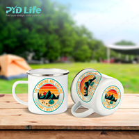 Taza Esmaltada Clásica Personalizada PYD Life de 12oz, Taza de Metal para Camping con Borde de Acero Inoxidable para el Día de Navidad