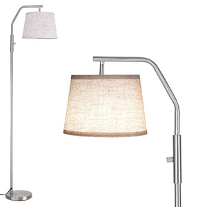 Lampadaire moderne en acier inoxydable, hauteur réglable, source de lumière LED, abat-jour blanc cassé, pour salon, chambre à coucher, bureau, salle d'étude - Product Image 5