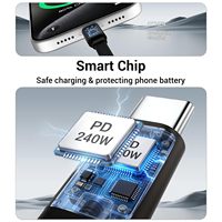 Câble de charge rapide 240W avec support de téléphone pliable, cordon de données coudé à angle droit pour téléphone, tablette, ordinateur portable et accessoires de jeu