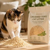 Litière pour chat en tofu à base de particules végétales naturelles concassées, faible teneur en poussière, agglomération rapide, jetable dans les toilettes, écologique