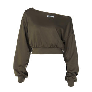 Felpa <span class=keywords><strong>donna</strong></span> moda <span class=keywords><strong>Street</strong></span> Style tinta unita monospalla manica lunga autunno Anti Pilling t-shirt corte - Product Image 2