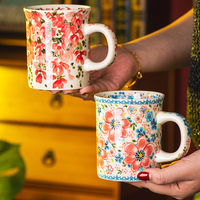 Mug en céramique vintage à motifs floraux exquis, idéal pour la maison, comme tasse à lait, jus ou café, tasse à thé créative pour le petit-déjeuner en couple