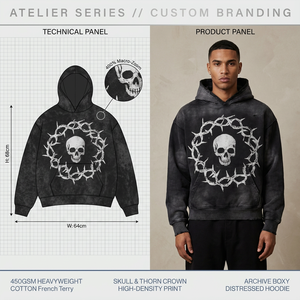 Sudadera con Capucha de Lujo de Alta Calidad, 450 Gsm, con Diseño de Calavera, Lavado Ácido, para Hombre, Moda Urbana, Sudadera Personalizada para Chico, Diseño en Blanco - Product Image 1
