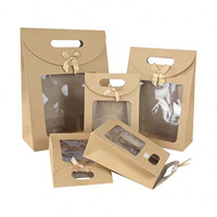 Sac cadeau en papier kraft avec fenêtre, personnalisable, nouveau style, debout, artisanal, solide, à rabat, portable, pour emballer des bonbons