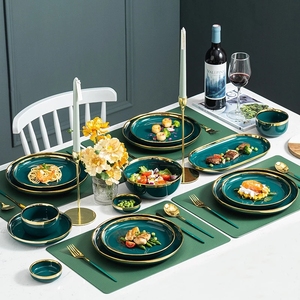 Platos de cena de cerámica, juego de <span class=keywords><strong>vajilla</strong></span>, platos de comida verde de lujo, ensalada, plato de sopa y juego de tazones <span class=keywords><strong>para</strong></span> restaurante y Hotel - Product Image 4