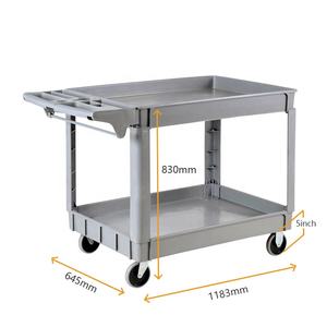 Chariot utilitaire à 2 étagères en plastique pour entrepôt et garage, poignées confortables, roulettes à quatre roues, déplacement fluide - Product Image 2